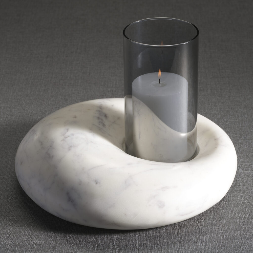 Omani Marble Base with Smoke Glass Hurricane by Zodax - Image 3