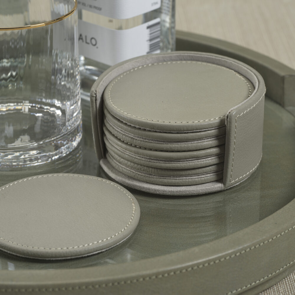 Ruvo 8,Piece Set Leather Coasters, Gray by Zodax - Image 2