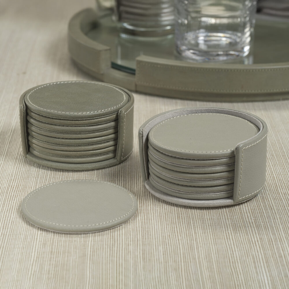 Ruvo 8,Piece Set Leather Coasters, Gray by Zodax - Image 3