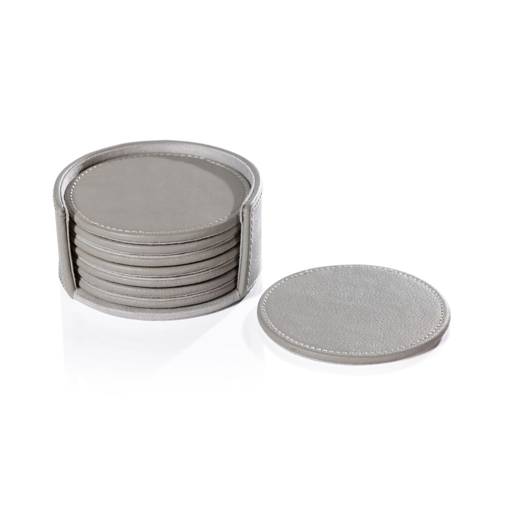 Ruvo 8,Piece Set Leather Coasters, Gray by Zodax