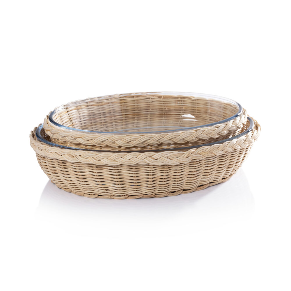 The Palmier Oval Pyrex in Rattan Basket, 14.5" x 10.25" x 3.25" by Zodax - Image 2