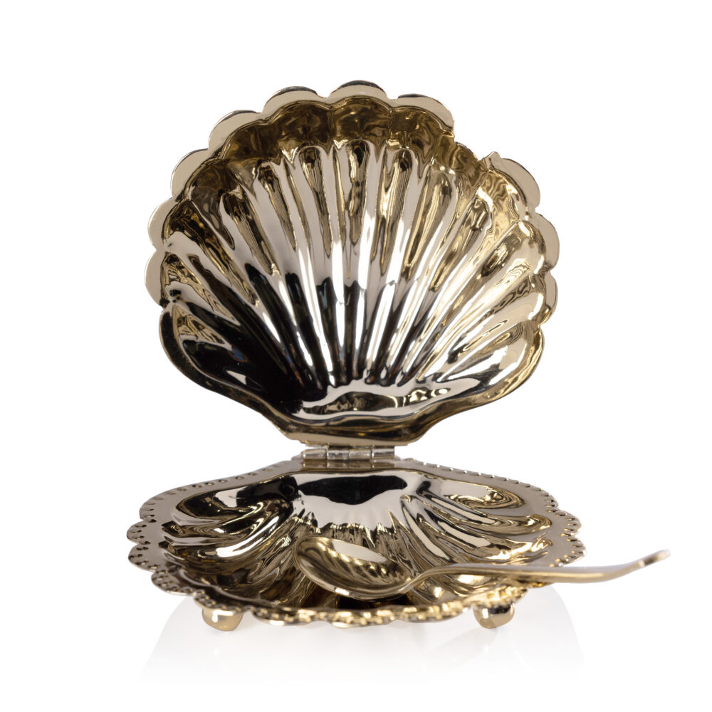 Cap Ferrat Fan Shell Lidded Bowl w/ Spoon, Gold by Zodax - Image 2