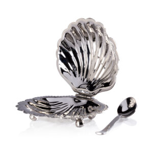 Cap Ferrat Fan Shell Lidded Bowl w/ Spoon, Nickel by Zodax