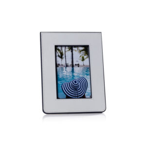 Nappa Leather Photo Frame, White & Navy, 4" x 6" by Zodax