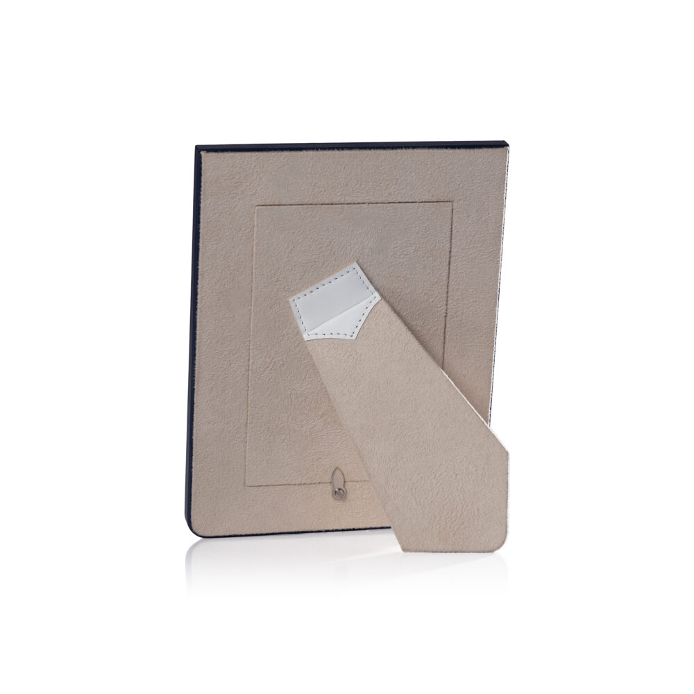 Nappa Leather Photo Frame, White & Navy, 4" x 6" by Zodax - Image 2