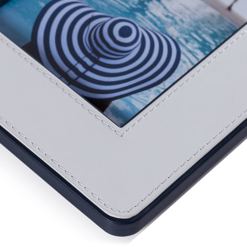 Nappa Leather Photo Frame, White & Navy, 4" x 6" by Zodax - Image 3