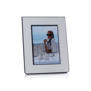 Nappa Leather Photo Frame, White & Navy, 5" x 7" by Zodax