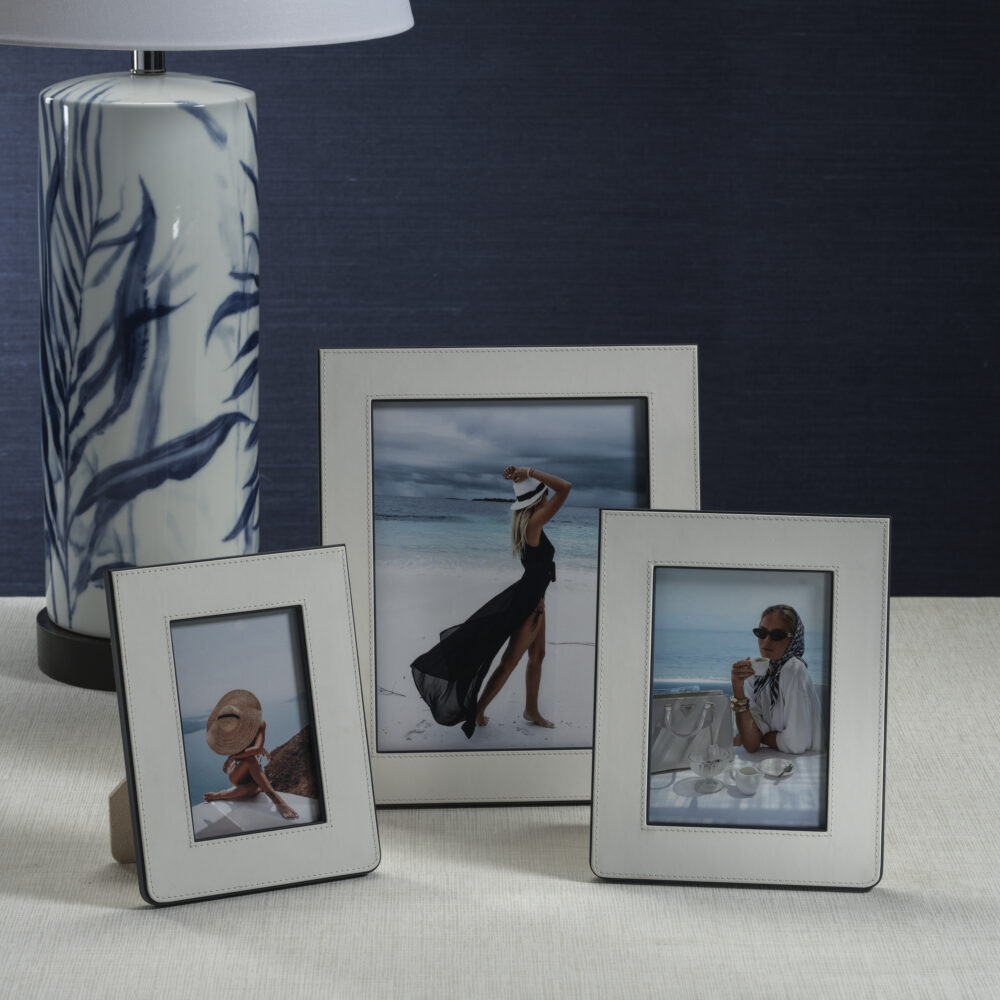 Nappa Leather Photo Frame, White & Navy, 8" x 10" by Zodax - Image 4