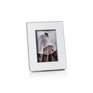 Nappa Leather Photo Frame, White & Gray, 4" x 6" by Zodax
