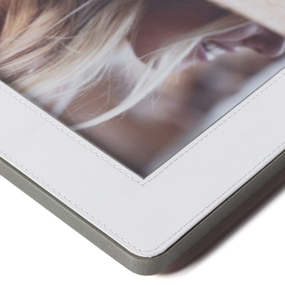 Nappa Leather Photo Frame, White & Gray, 4" x 6" by Zodax - Image 3