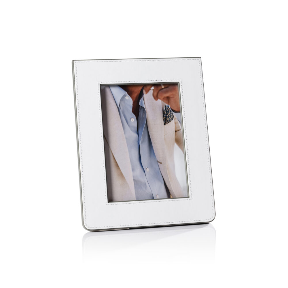 Nappa Leather Photo Frame, White & Gray, 5" x 7" by Zodax