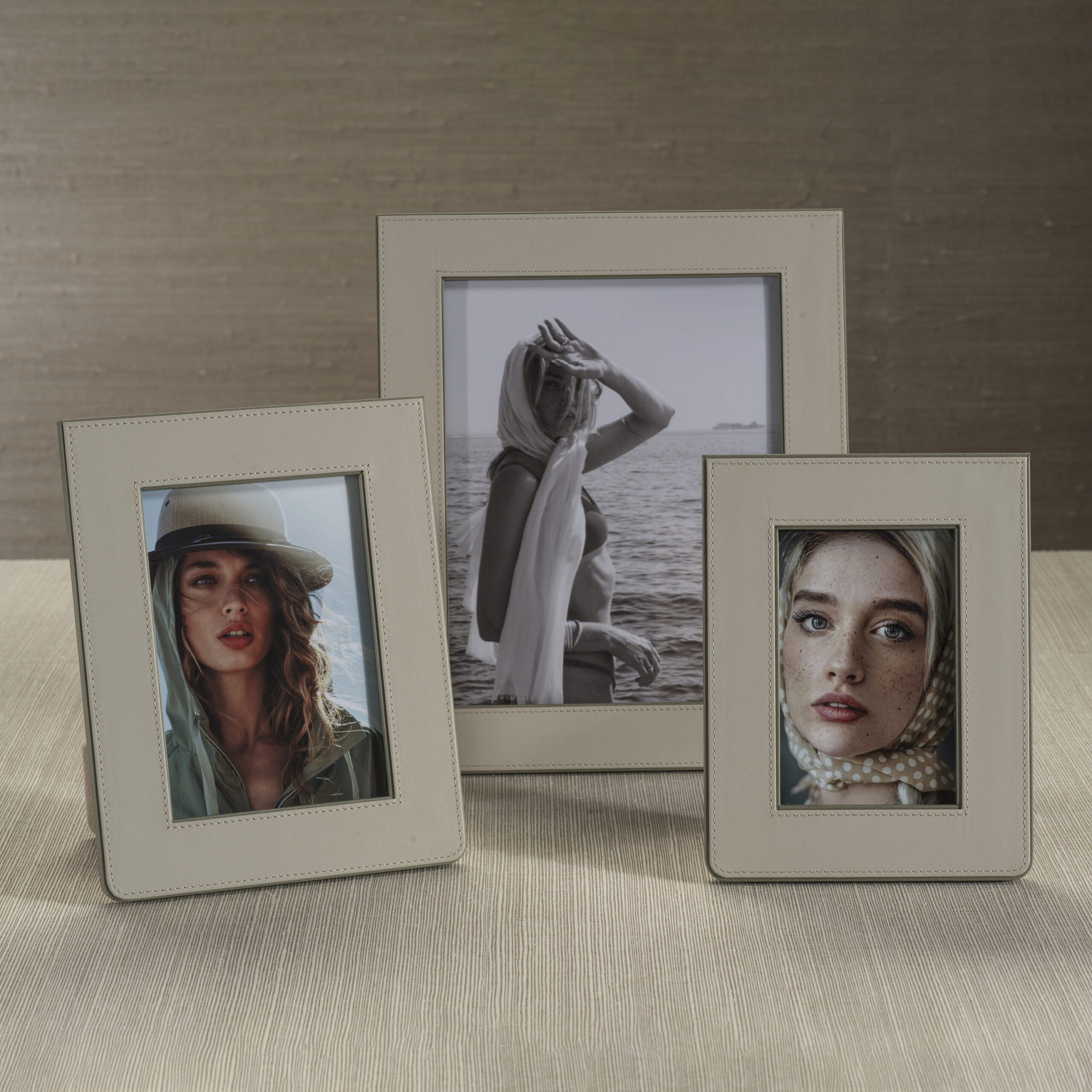 Nappa Leather Photo Frame, Gray & Sage, 5