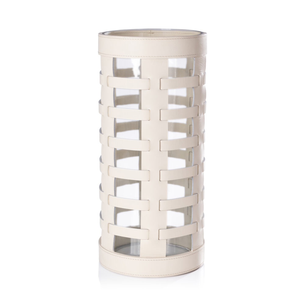 Nappa Woven Leather Glass Hurricane/ Vase, Cream by Zodax