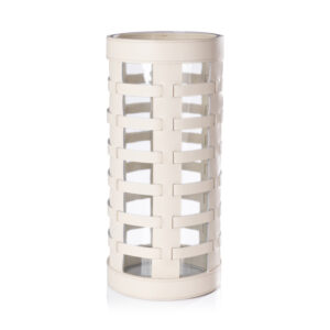 Nappa Woven Leather Glass Hurricane/ Vase, Cream by Zodax