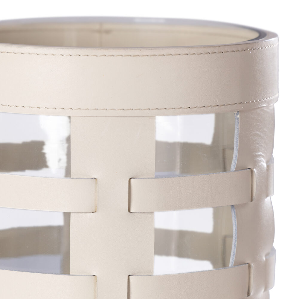 Nappa Woven Leather Glass Hurricane/ Vase, Cream by Zodax - Image 2