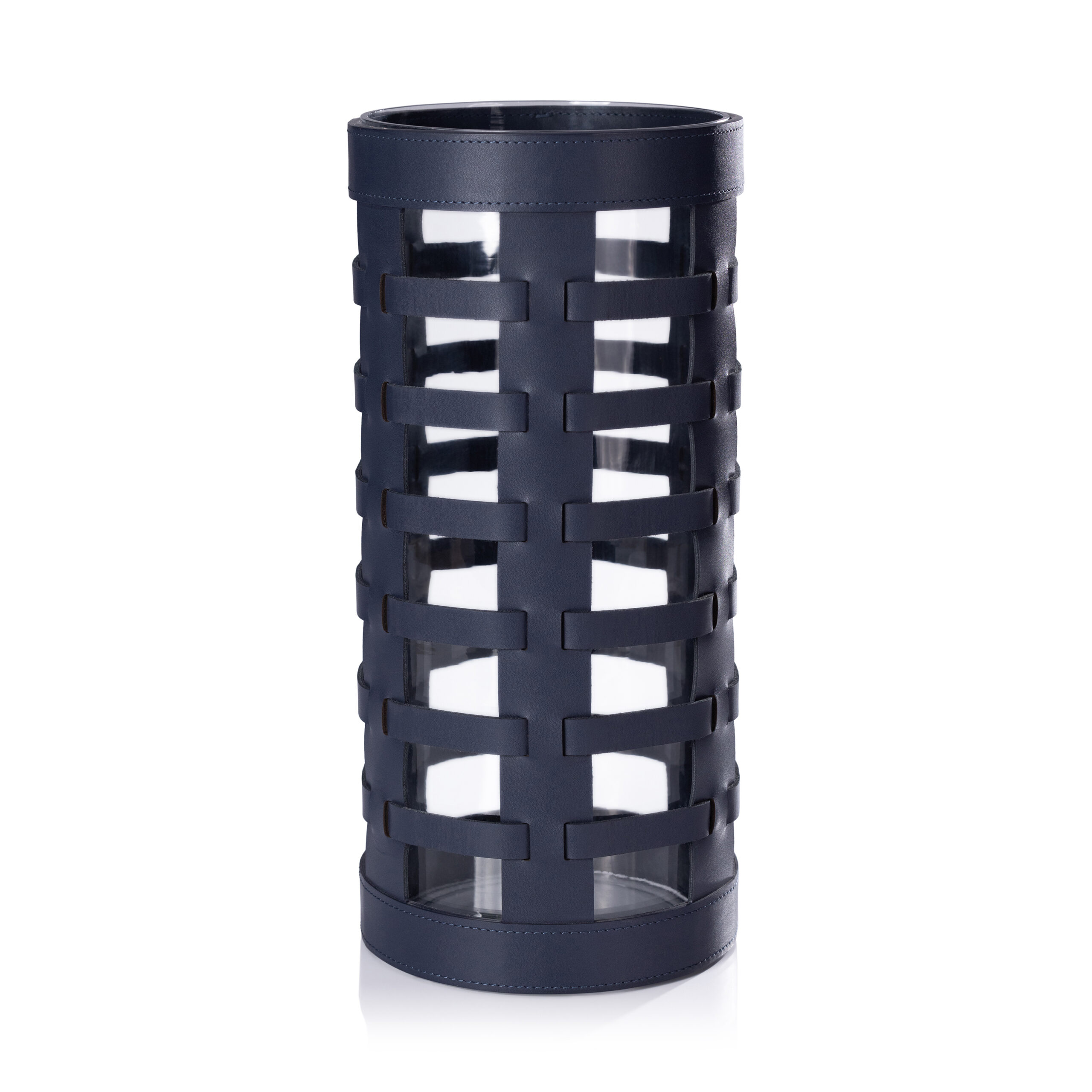 Nappa Woven Leather Glass Hurricane/ Vase, Navy by Zodax
