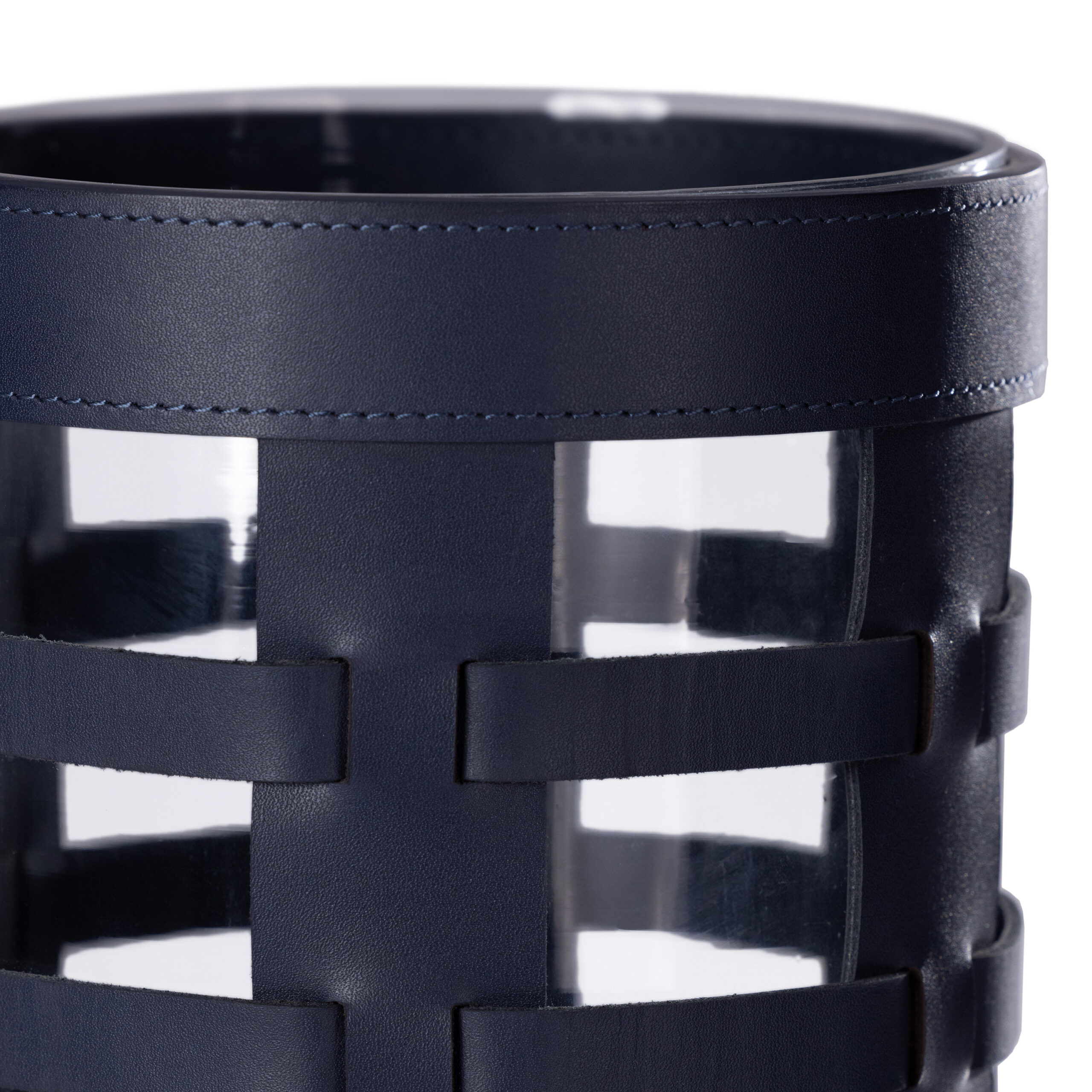 Nappa Woven Leather Glass Hurricane/ Vase, Navy by Zodax - Image 2