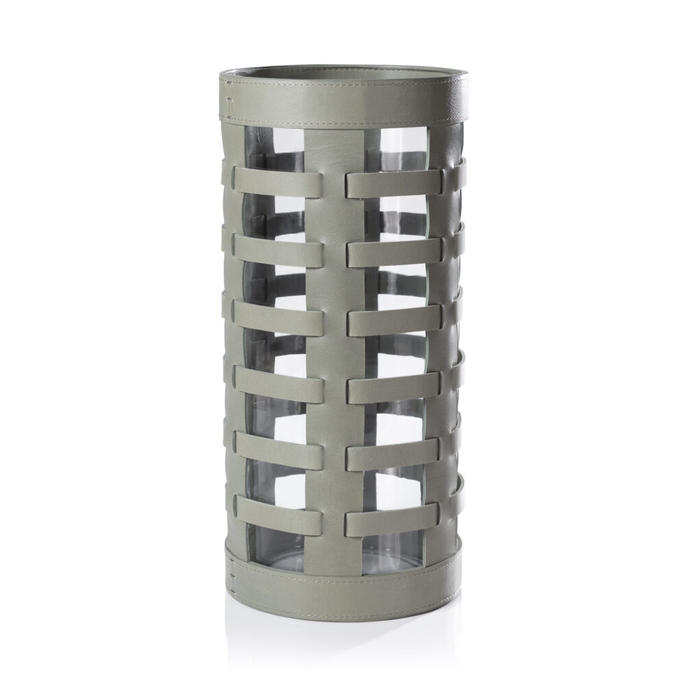 Nappa Woven Leather Glass Hurricane/ Vase, Sage by Zodax