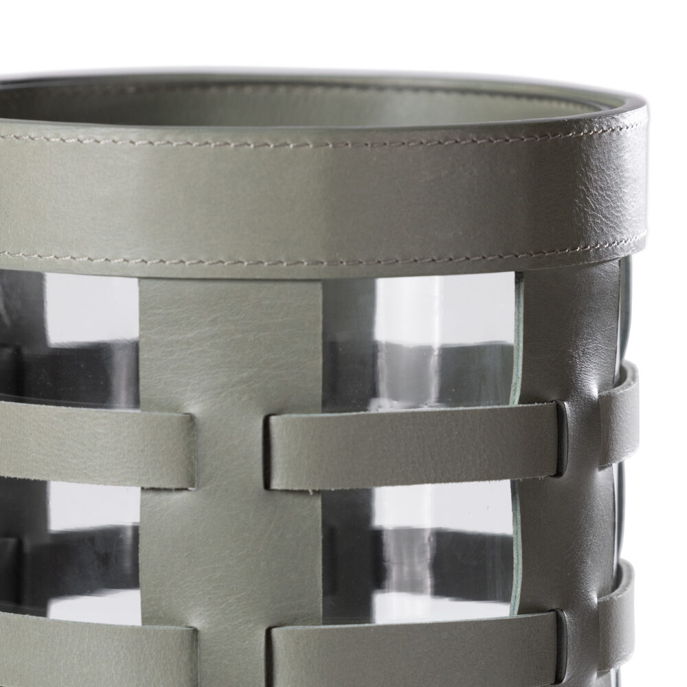 Nappa Woven Leather Glass Hurricane/ Vase, Sage by Zodax - Image 2