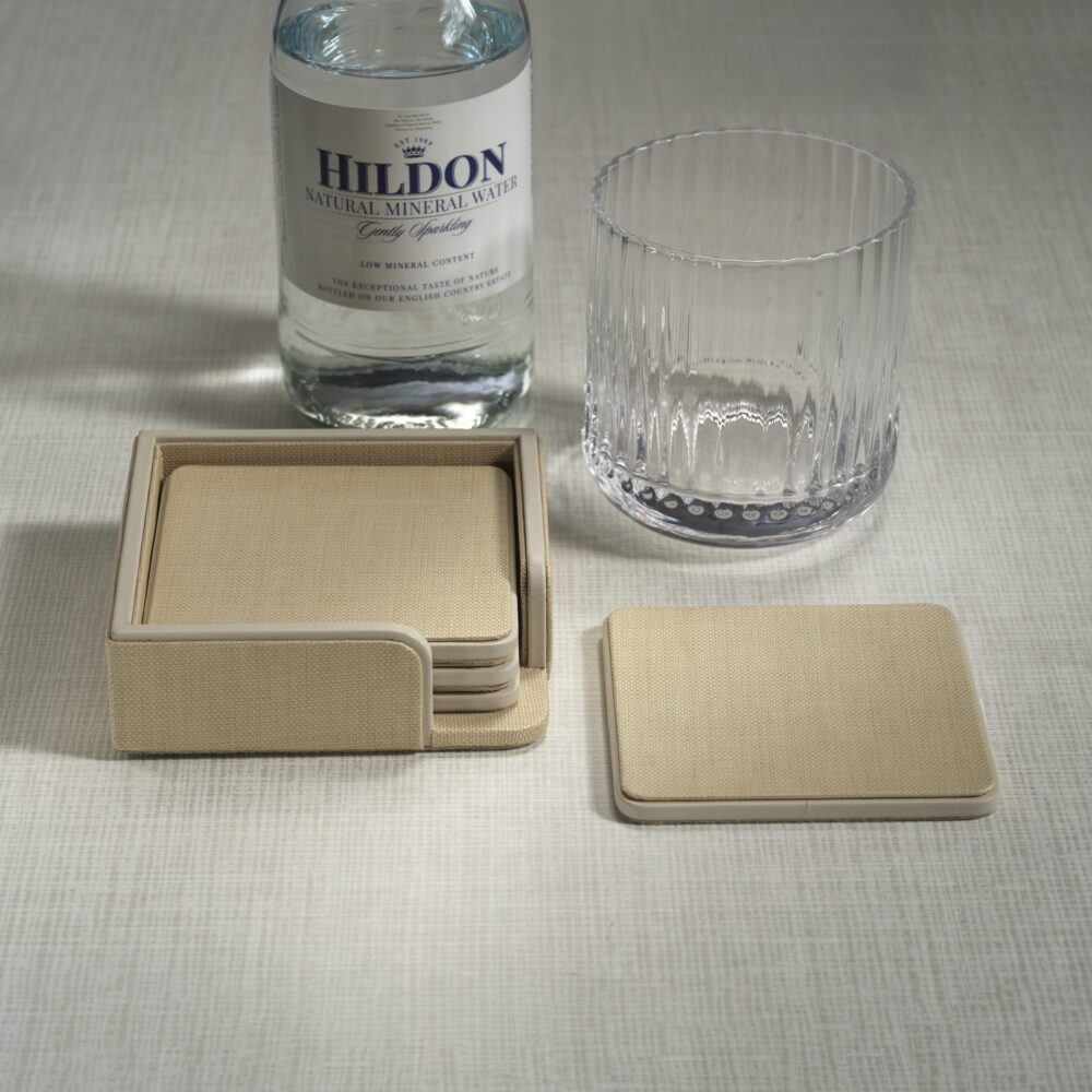 Nappa Leather & Raffia 4,Piece Coaster Set on Tray by Zodax - Image 2