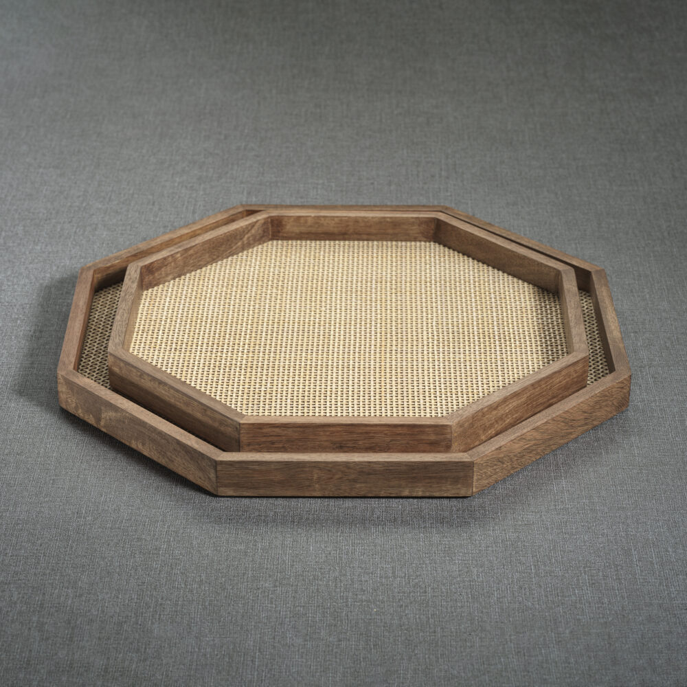 Banyan Mango Wood w/ Rattan Inlay Octagonal Tray, Large by Zodax - Image 6