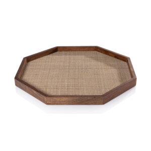 Banyan Mango Wood w/ Rattan Inlay Octagonal Tray, Large by Zodax