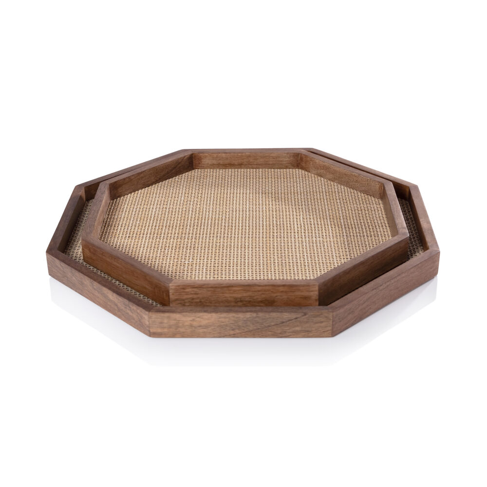Banyan Mango Wood w/ Rattan Inlay Octagonal Tray, Large by Zodax - Image 2