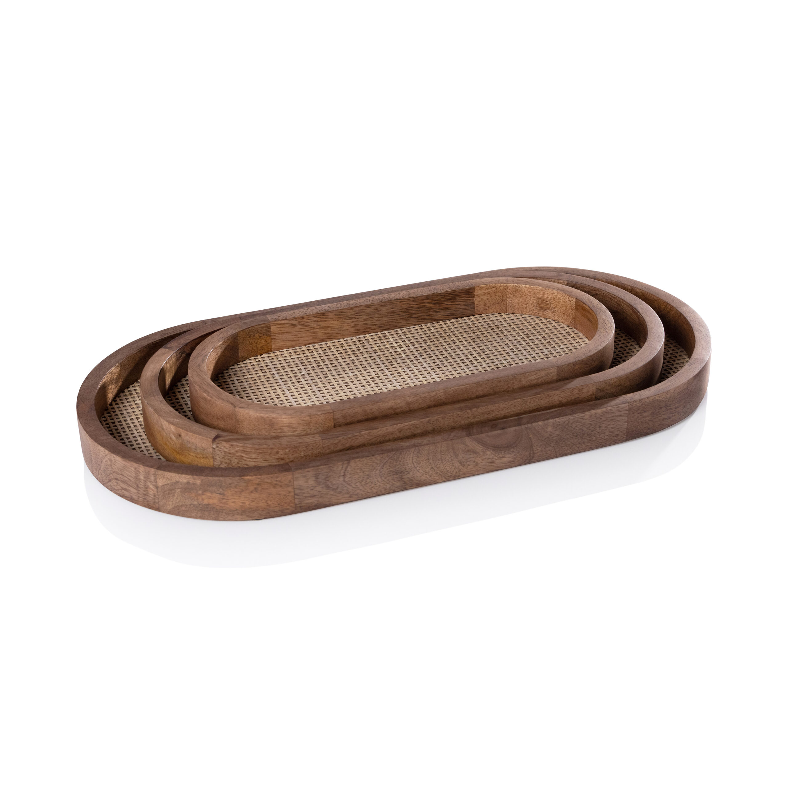 Banyan Mango Wood w/ Rattan Inlay Oval Tray, Small by Zodax - Image 2