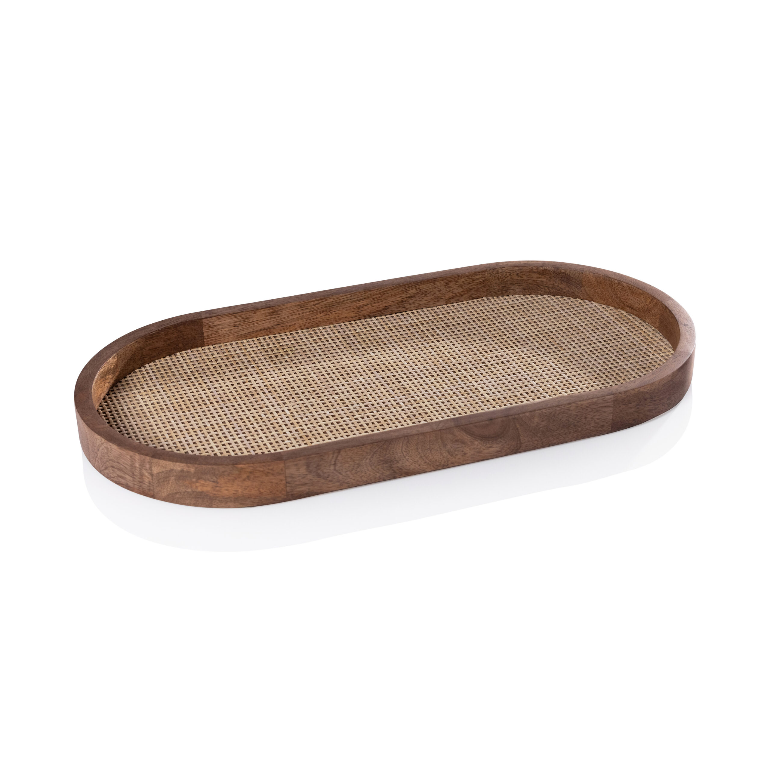 Banyan Mango Wood w/ Rattan Inlay Oval Tray, Large by Zodax