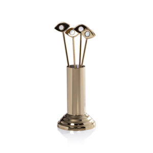 Evil Eye 4,Piece Set Cocktail Picks with Stand, Gold by Zodax