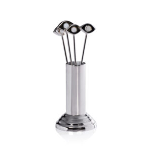 Evil Eye 4,Piece Set Cocktail Picks with Stand, Nickel by Zodax