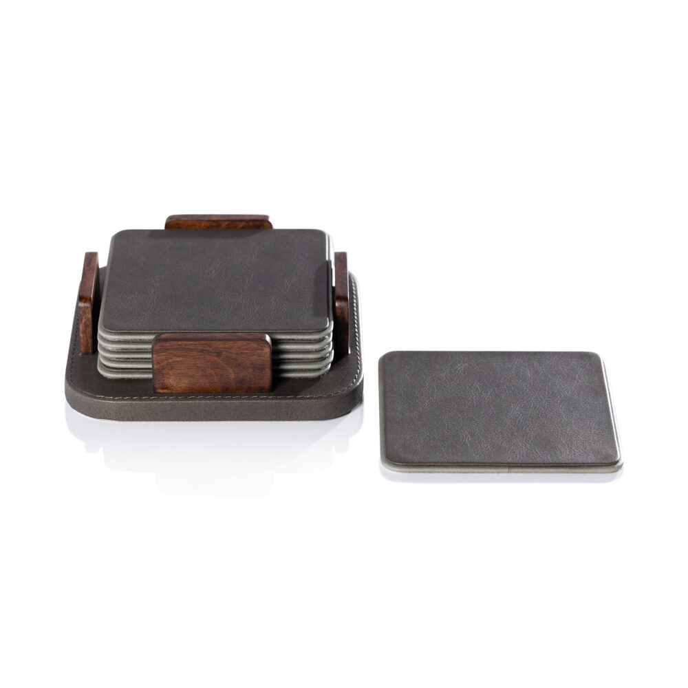 Sotto 6,Piece Leather Coaster Set with Holder, Cedar Green by Zodax