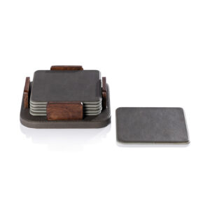 Sotto 6,Piece Leather Coaster Set with Holder, Cedar Green by Zodax