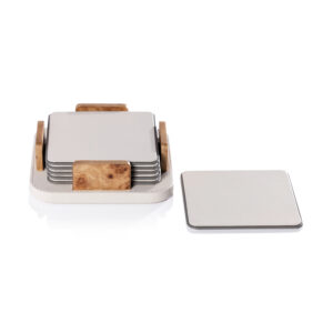 Sotto 6,Piece Leather Coaster Set with Holder, Ivory by Zodax