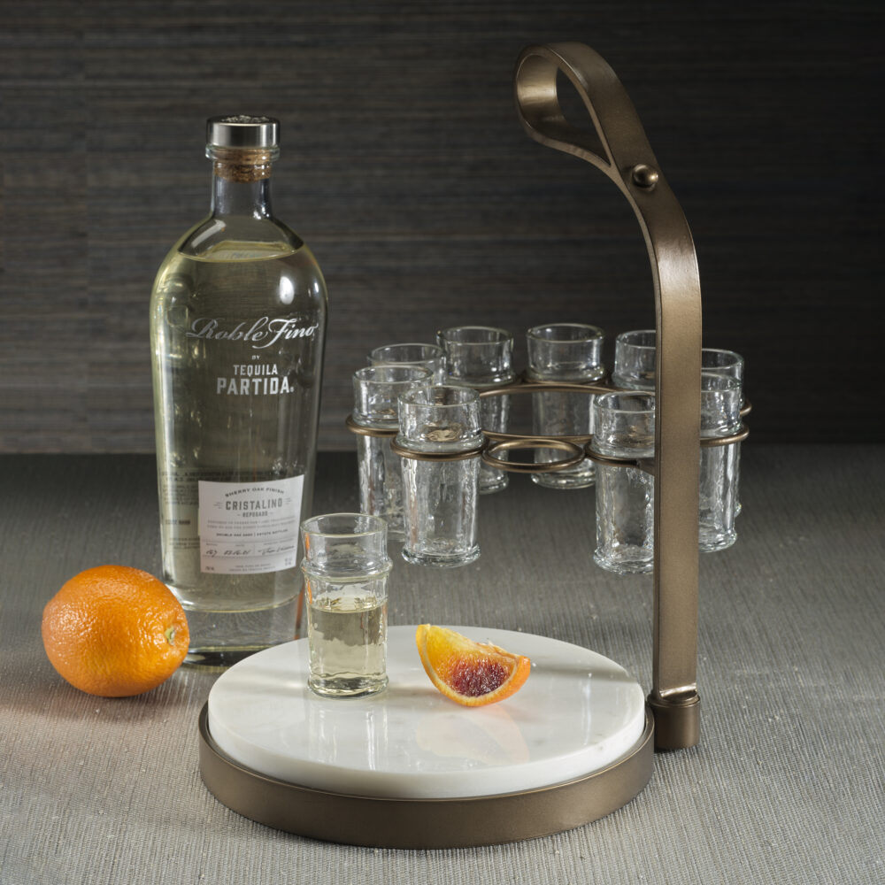 Tequilero 10,Piece Tequila Shot Set with Marble Cutting Board, Gold by Zodax - Image 4