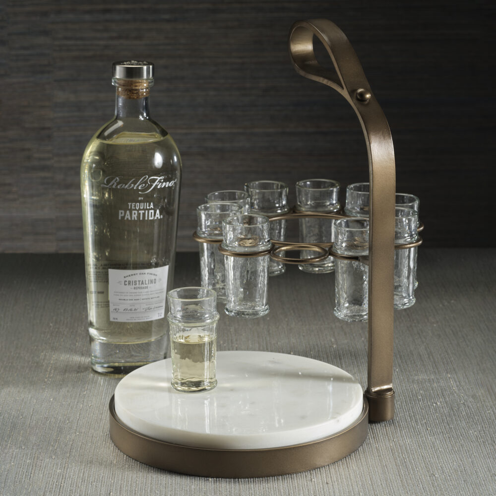 Tequilero 10,Piece Tequila Shot Set with Marble Cutting Board, Gold by Zodax - Image 5