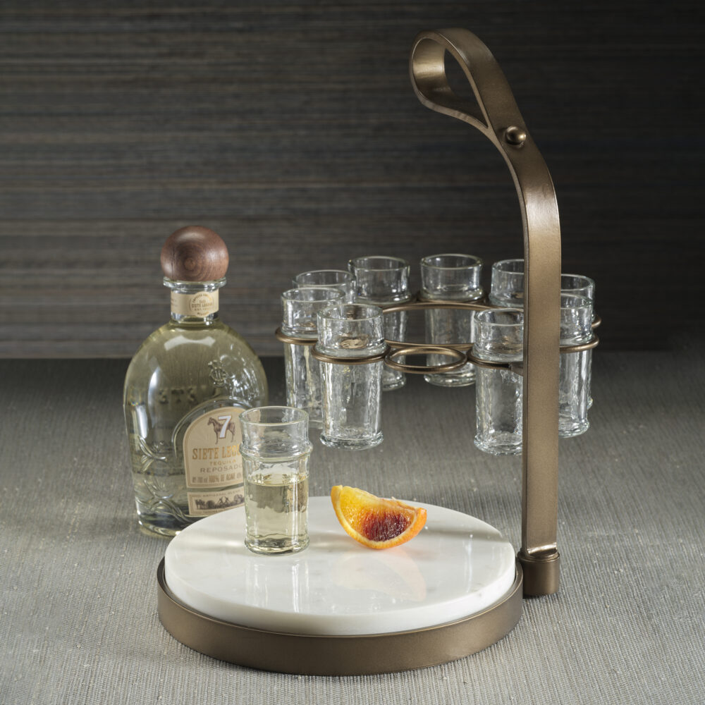 Tequilero 10,Piece Tequila Shot Set with Marble Cutting Board, Gold by Zodax - Image 6