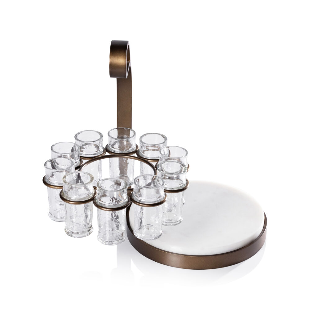 Tequilero 10,Piece Tequila Shot Set with Marble Cutting Board, Gold by Zodax - Image 3