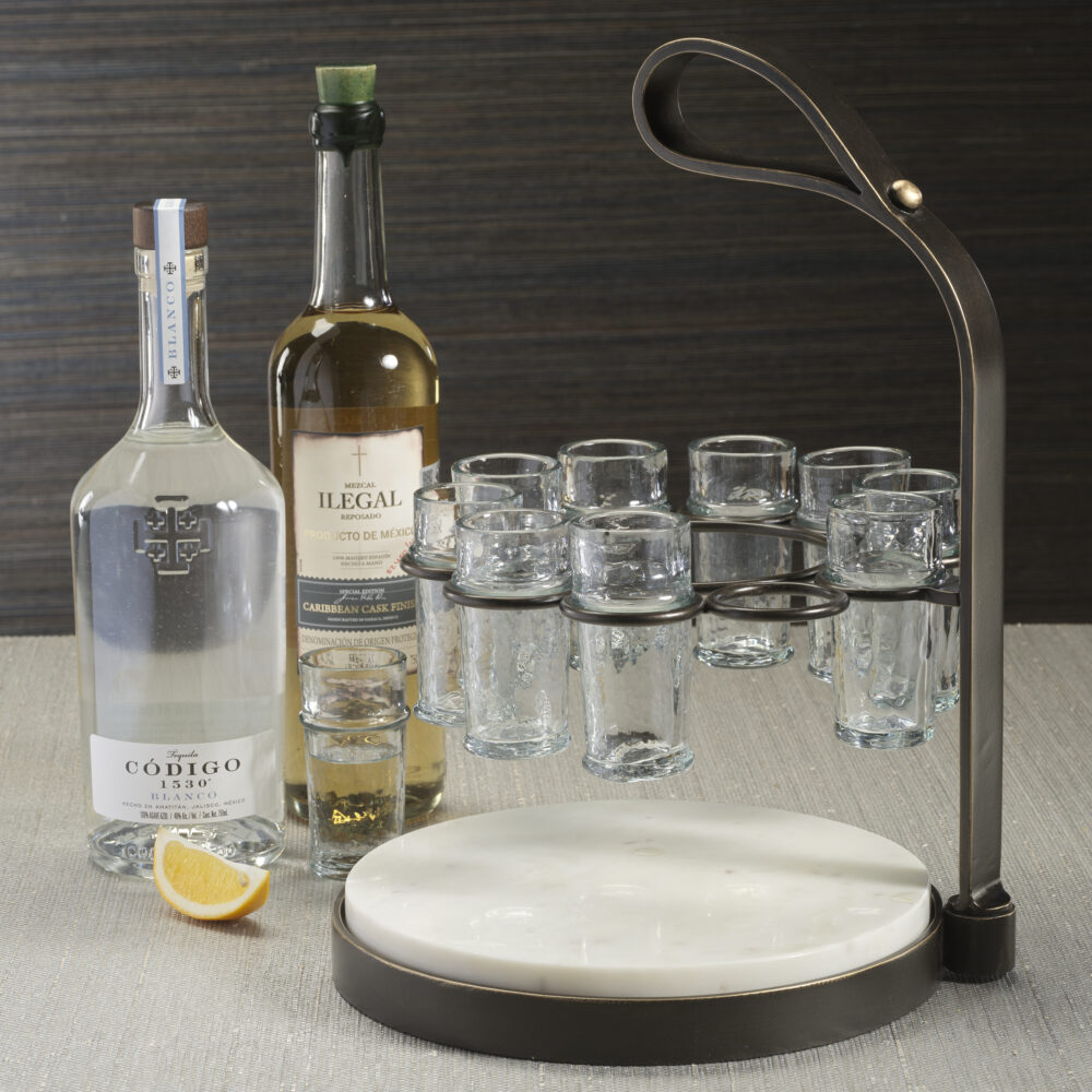 Tequilero 10,Piece Tequila Shot Set with Marble Cutting Board, Dark Bronze by Zodax - Image 5