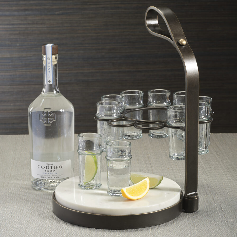 Tequilero 10,Piece Tequila Shot Set with Marble Cutting Board, Dark Bronze by Zodax - Image 6