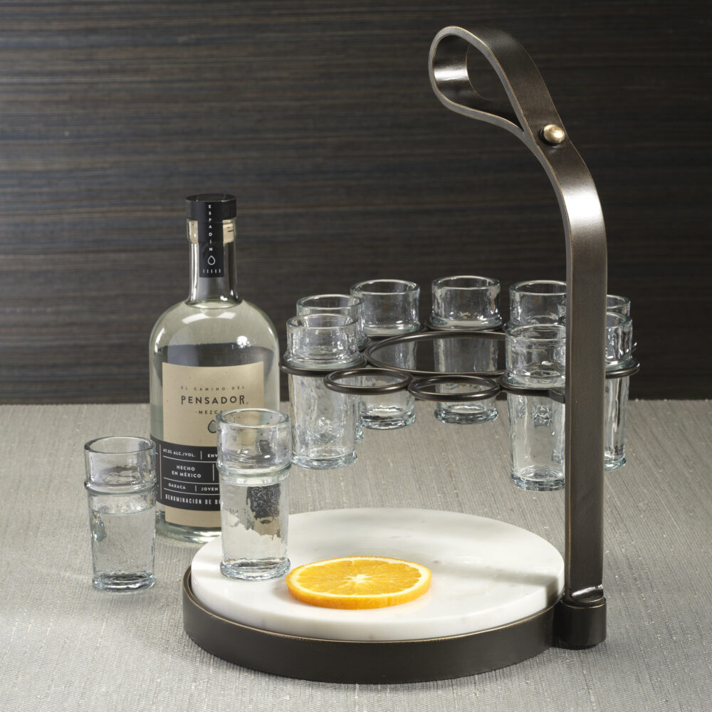 Tequilero 10,Piece Tequila Shot Set with Marble Cutting Board, Dark Bronze by Zodax - Image 7