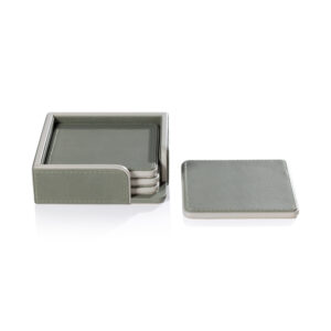 Nappa Leather 4,Piece Coaster Set on Tray,  Sage & Gray by Zodax