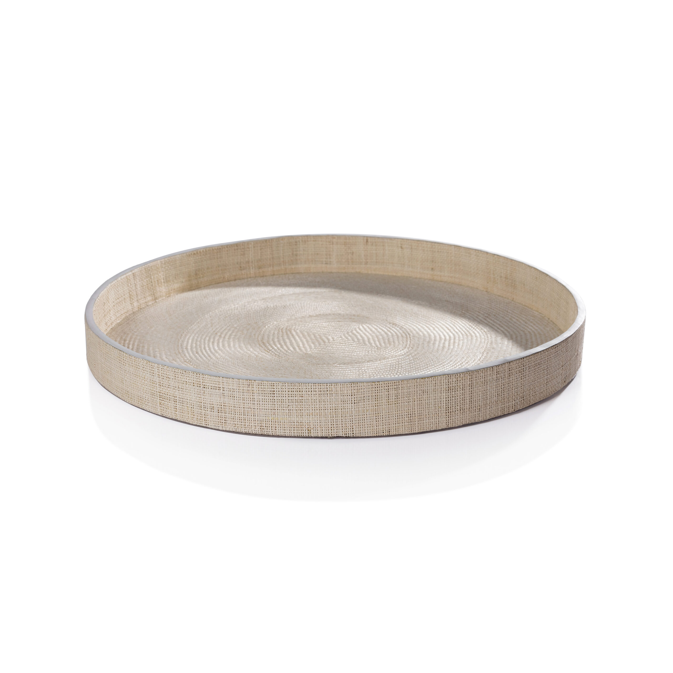 Reggio Naturale Fiber Raffia Round Serving Tray with Leather Trim by Zodax