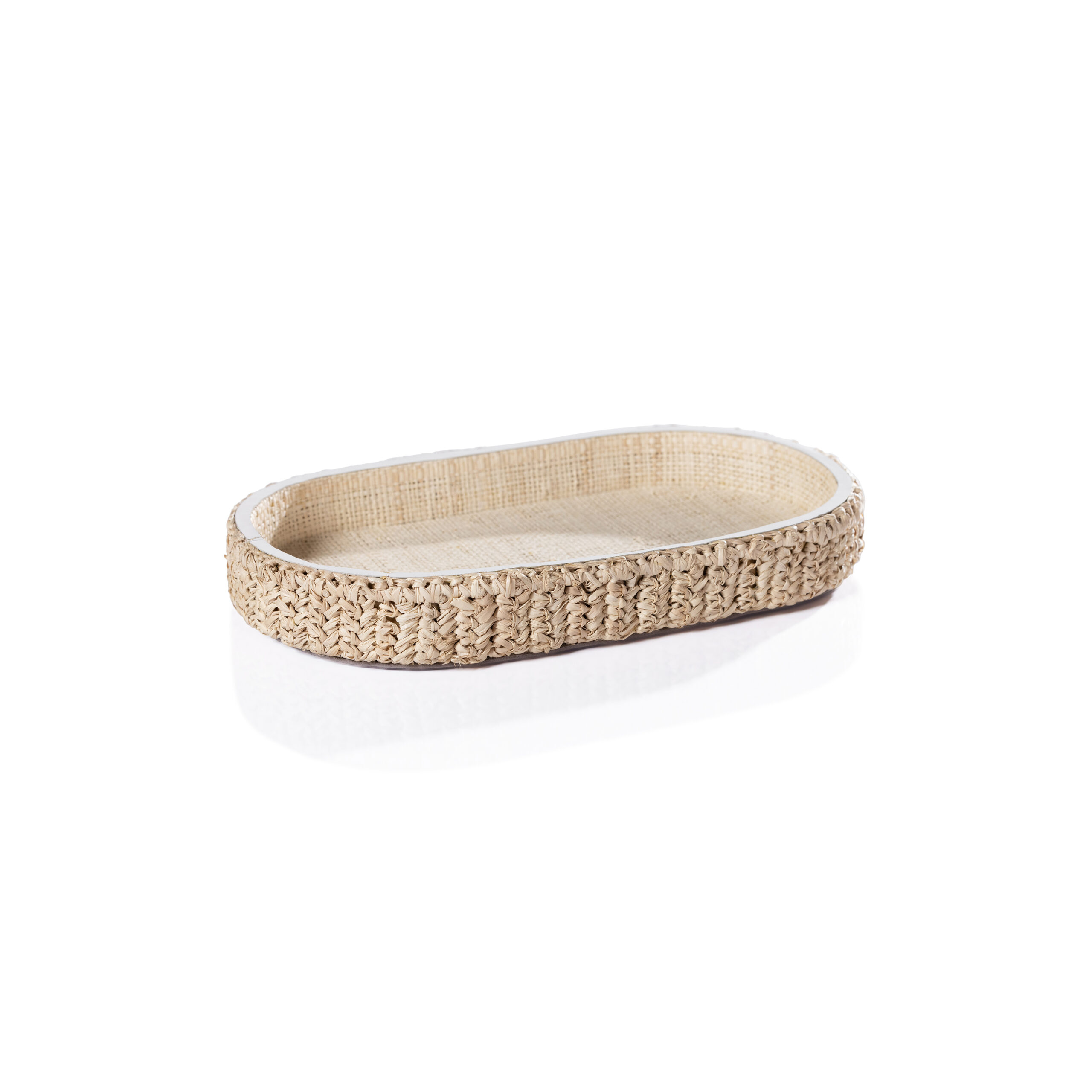 Reggio Loom Oval Raffia Tray with Leather Trim, Small by Zodax