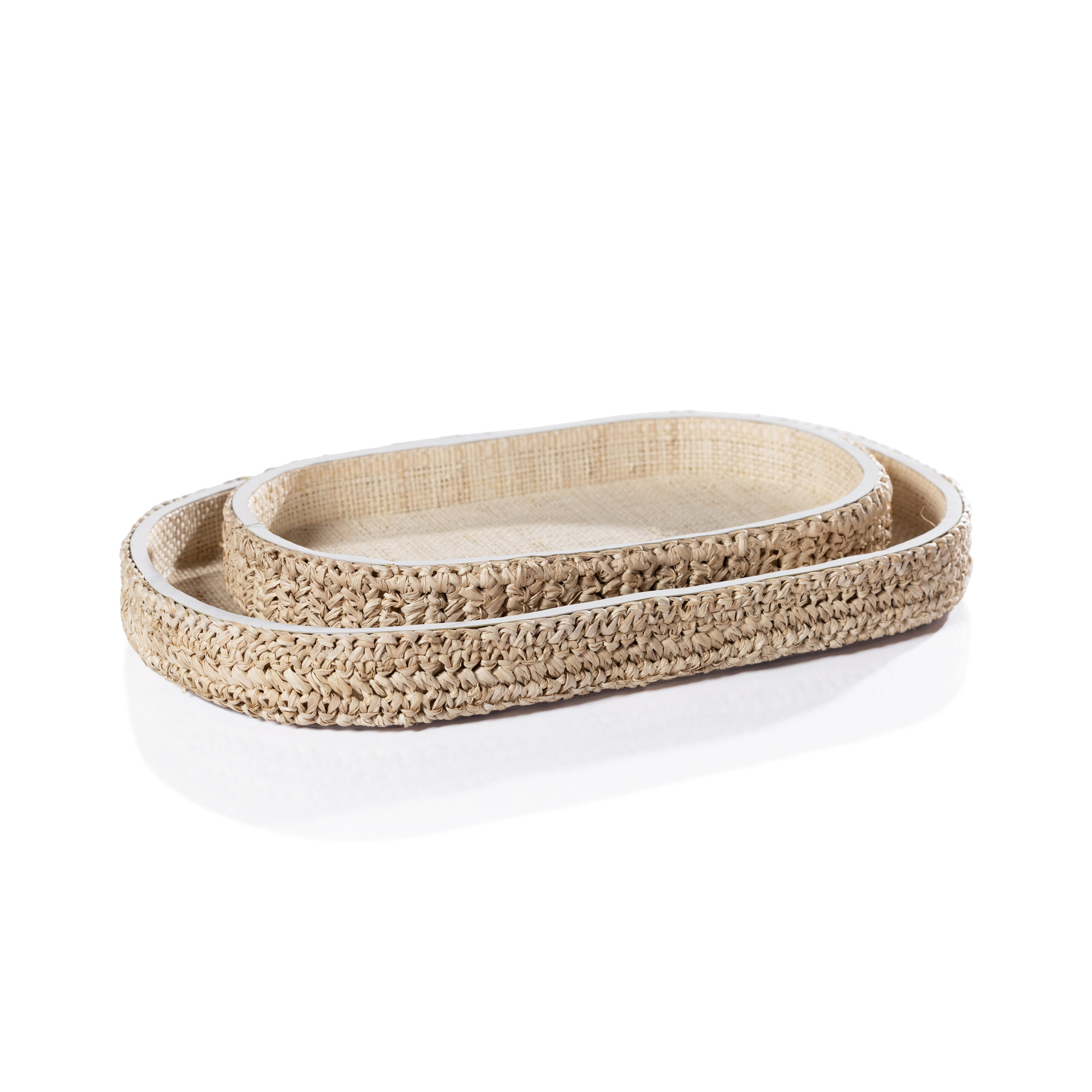 Reggio Loom Oval Raffia Tray with Leather Trim, Small by Zodax - Image 2