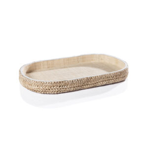 Reggio Loom Oval Raffia Tray with Leather Trim, Large by Zodax