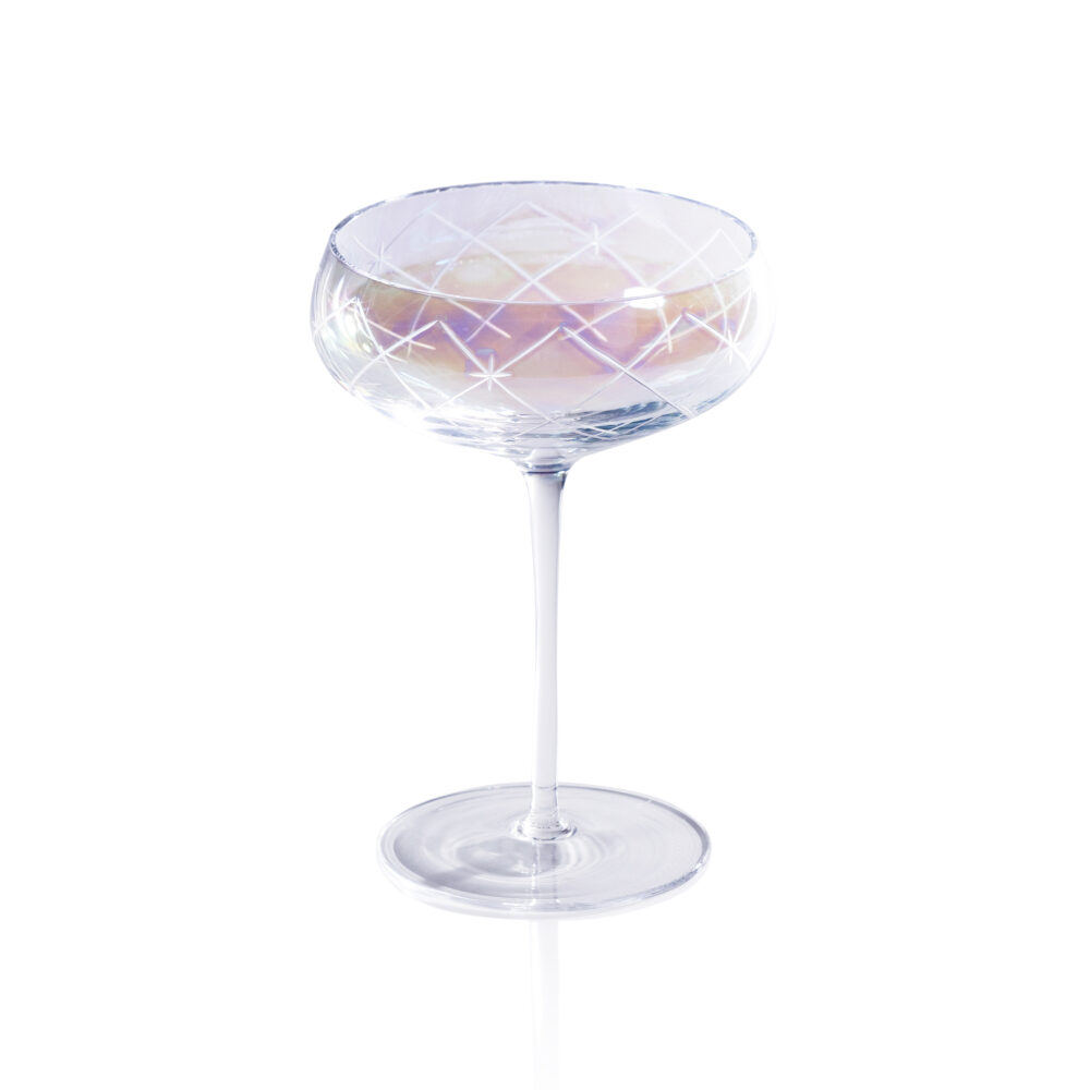 Audrey 4-Piece Set Hand Etched Coupe Glasses, Clear Luster by Zodax