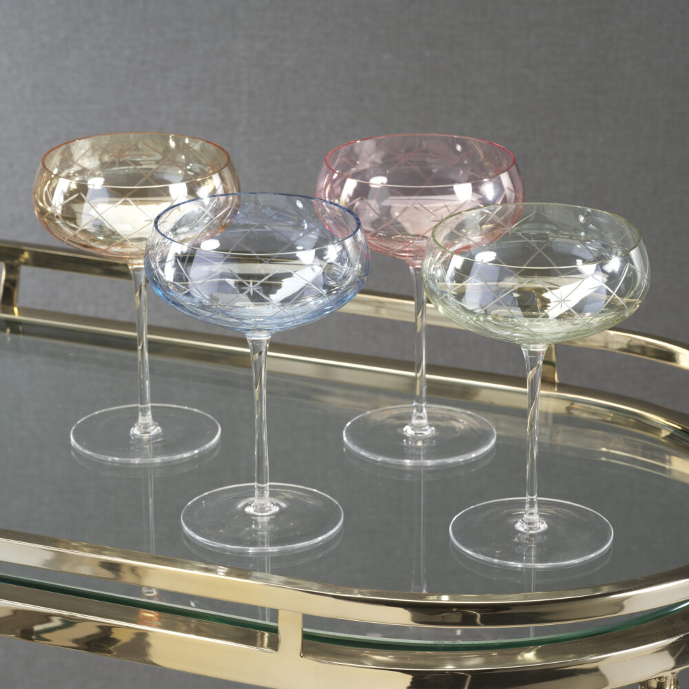 Audrey 4-Piece Set Hand Etched Coupe Glasses, Amber Luster by Zodax - Image 5