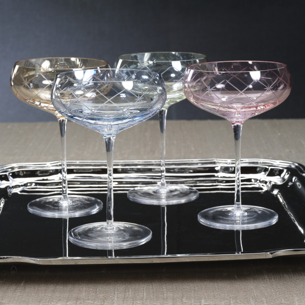 Audrey 4-Piece Set Hand Etched Coupe Glasses, Amber Luster by Zodax - Image 6