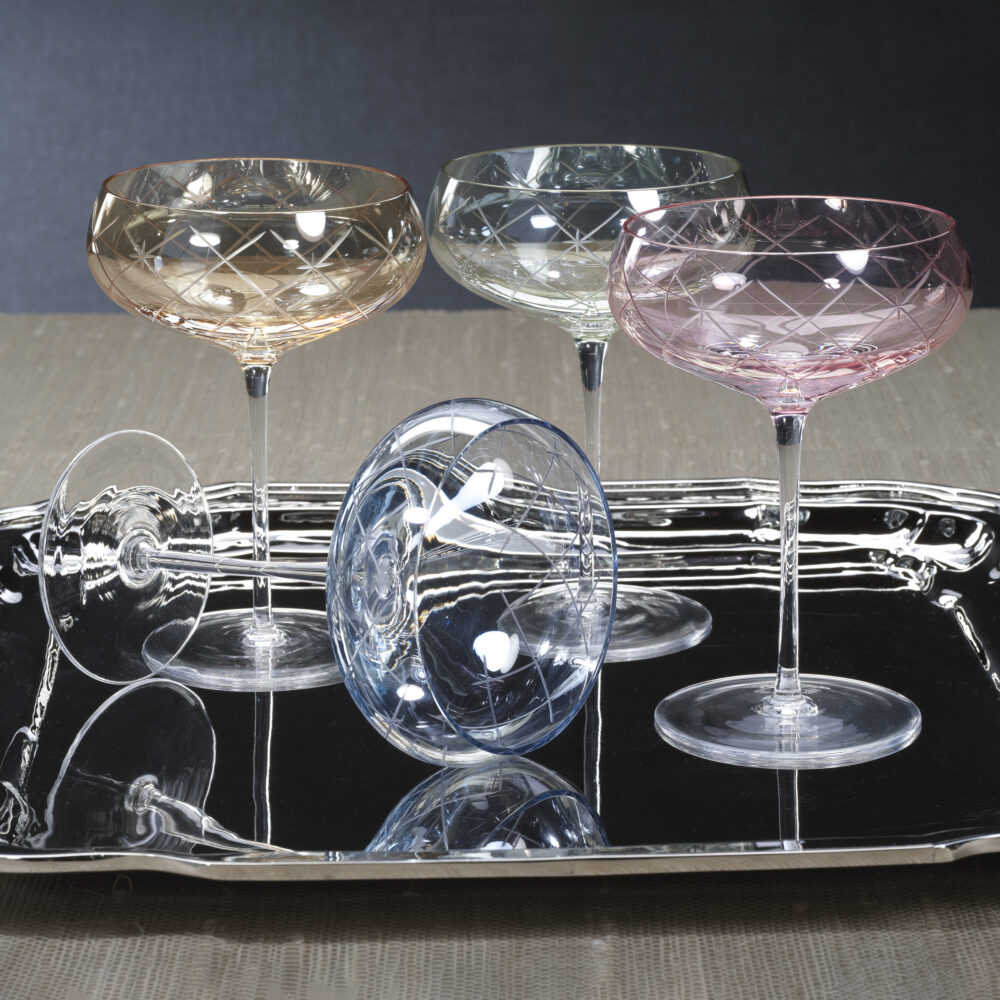 Audrey 4-Piece Set Hand Etched Coupe Glasses, Amber Luster by Zodax - Image 7